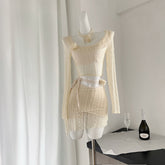 BXOXO - summer inspo Spring/Summer New Spicy Girls Set Irregular Skirt Sweet Long Sleeve Top Women Fashion Beach Style Two-Piece Set